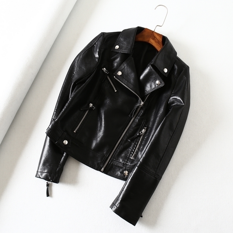 

Black 2021 New Autumn Thin Plutonium of Women Soft Biker Leather Jacket Ladies Street Casual Outwear Basic 8DO1, Beige