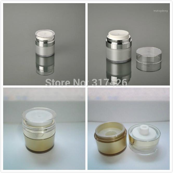 

30g pearl white/gold airless cream jar with silver collar ,transparent lid ,airless emulsion bottle ,airless lotion bottle1