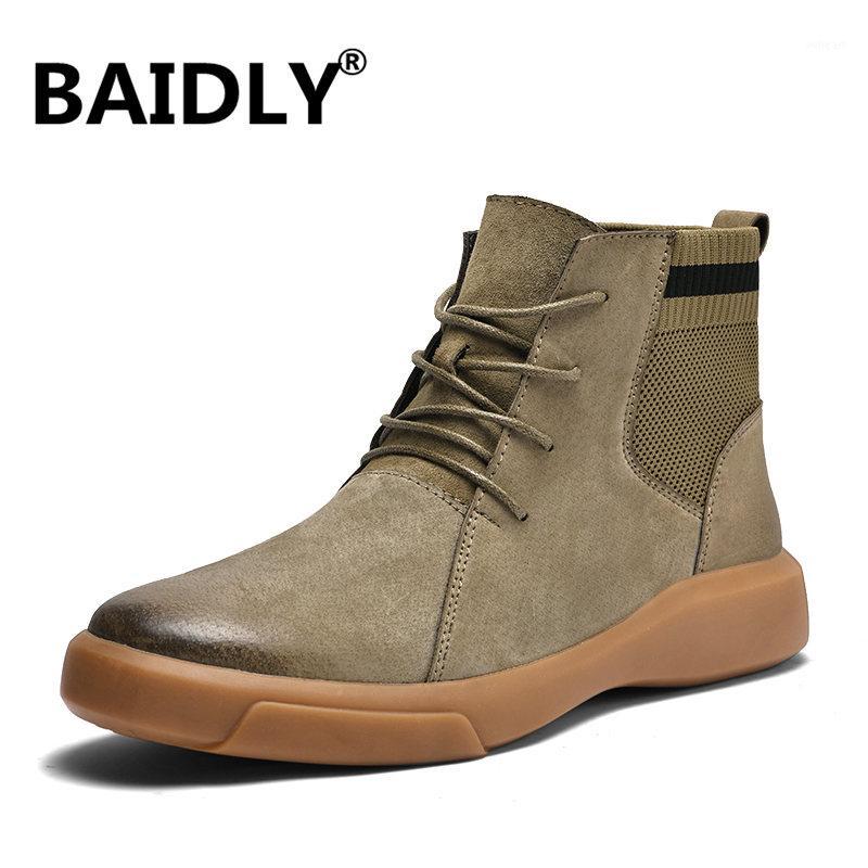 

Brand Autumn Winter Men Boots High Quality Leather Men Ankle Boots Luxury Men's High Top Shoes Lace Up Male Oxford Shoes1, Khaki