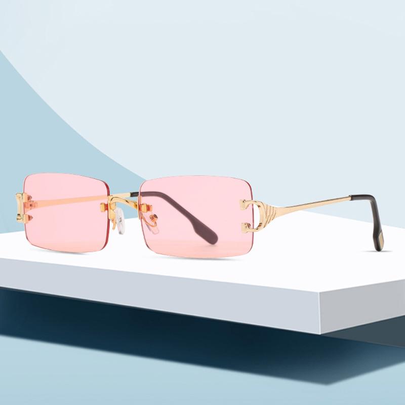 

New Fashion Rimless Square Sunglasses Metal Frame Trendy Ladies Personality Wild Ocean Lens Glasses UV400