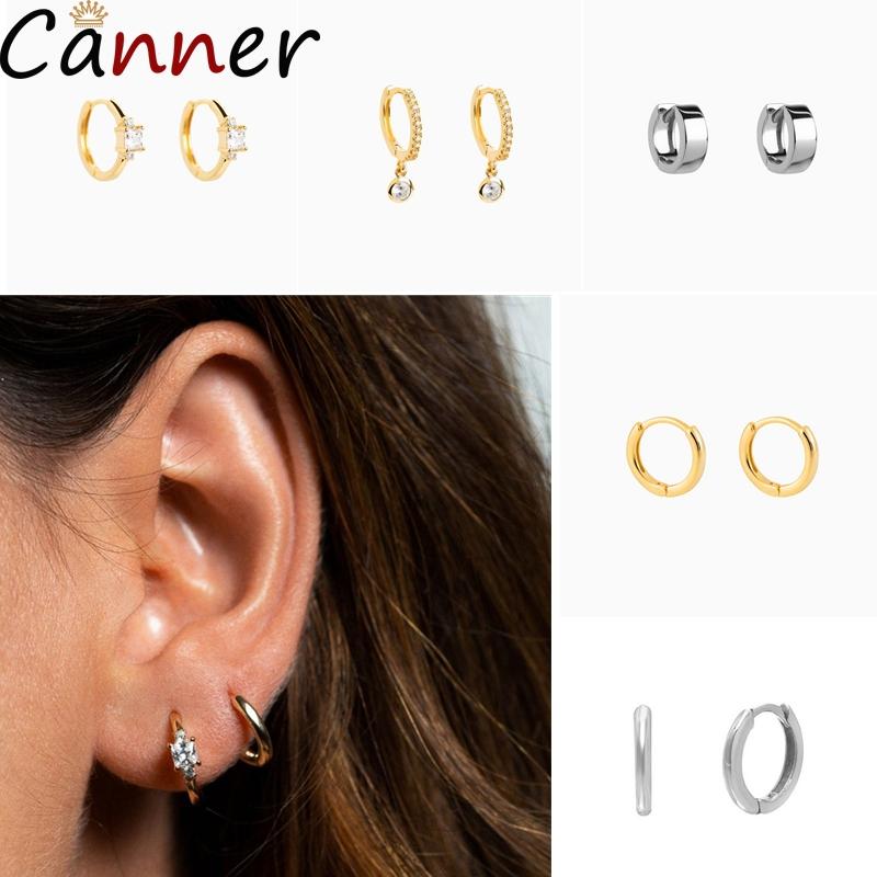 

Canner Hot Selling S925 Sterling Silver Earrings Minimalist Chic Wind Circle Smooth Earrings Set With Zircon Jewelry