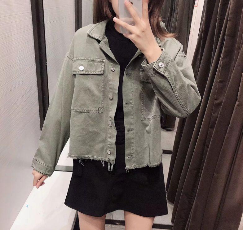 

HCBLESS 2020 autumn women' upper pocket green denim jacket women' loose jacket, Army green