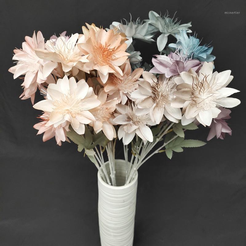 

10pcs per lot European Style Artificial Dahlia Flowers Wedding Decoration Simulation Bouquet Silk Plant Grass1, Light orange