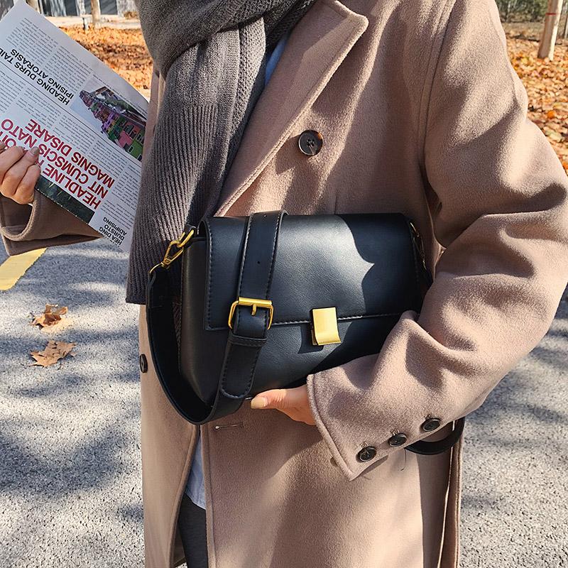 

Retro Classic Wild Lock Tide Bag For Women 2021 New PU Leather Solid Color Ladies Shoulder Bag Casual Girl's Crossbody Black, Brown