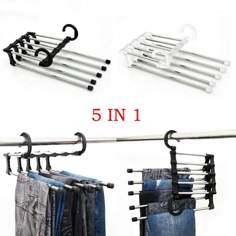

2020 Newest Hot Fashion 5 in 1 Pant rack shelves Stainless Steel Multi-functional Wardrobe Magic Hanger Dropshpping1