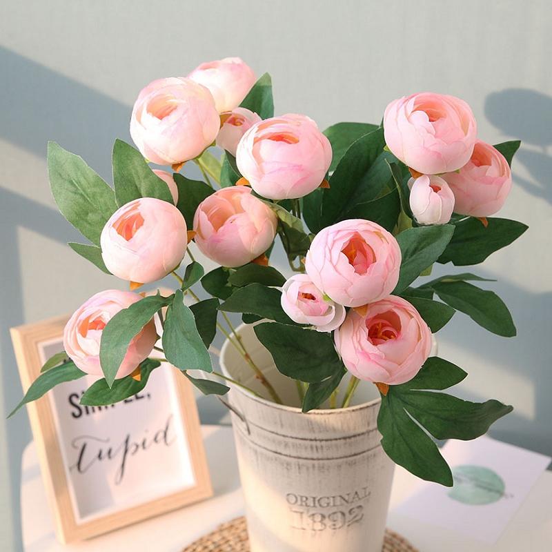 

High-end wedding Road guide simulation silk 15 head rose peony home decoration fake flowers wedding bride holding flowers, Pink