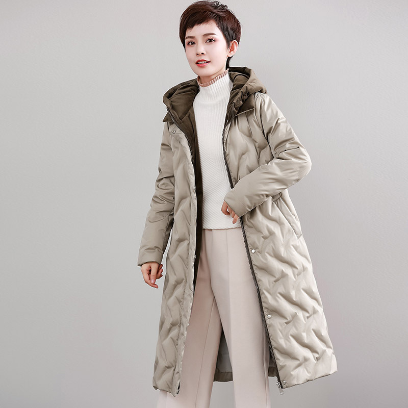 

Duck Long White Coat, Winter with Hood, Korean Woman's Coat Down Wfwz5w15 Kj3682 Iy28, Khaki.