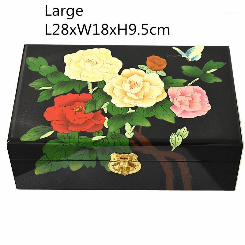

Vintage Big Wooden Jewel Storage Box with Lock Chinese Lacquerware Decorative Storage Boxes 2 layer Large Wedding Jewelry Box1
