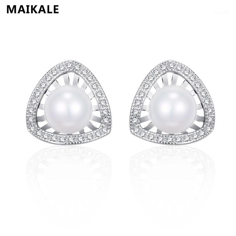 

MAIKALE Classic Stud Earrings With Pearl Plated Gold Silver Color Cubic Zirconia Simple Korean Earrings For Women To Friend1