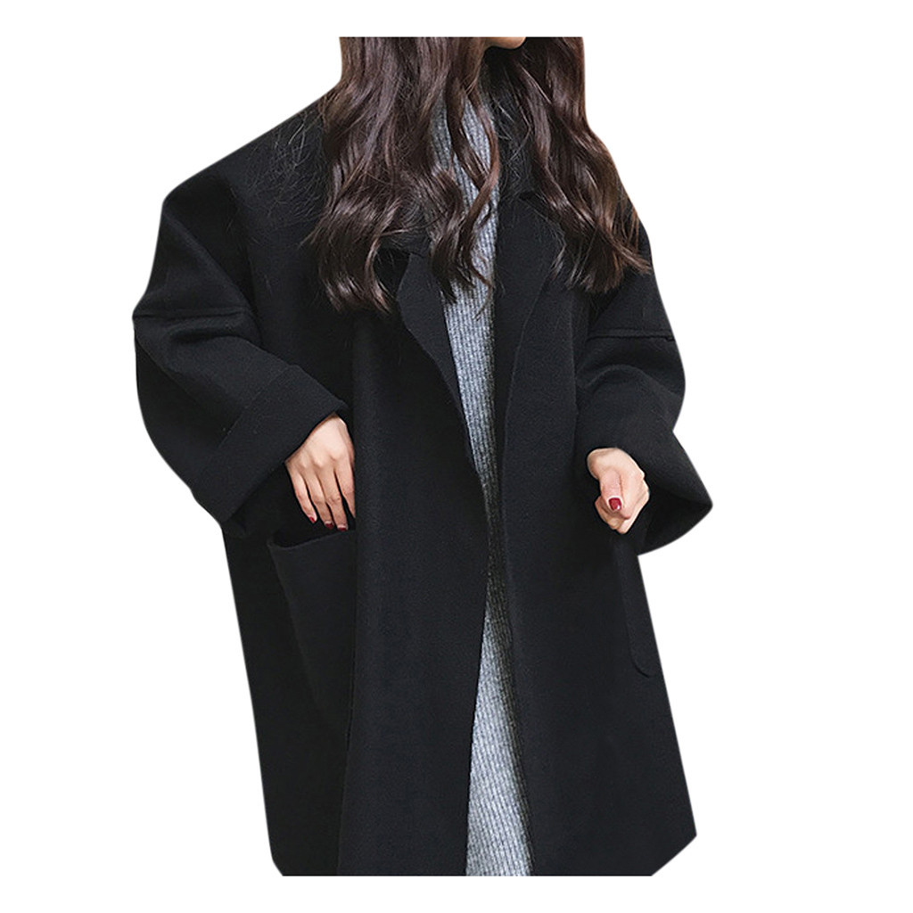 

JAYCOSIN New Korean Version women' Solid Pocket Cardigan Woolen Jacket Fashion Daily Office Coat Autumn Winter Hot Temperament 210204, Bk
