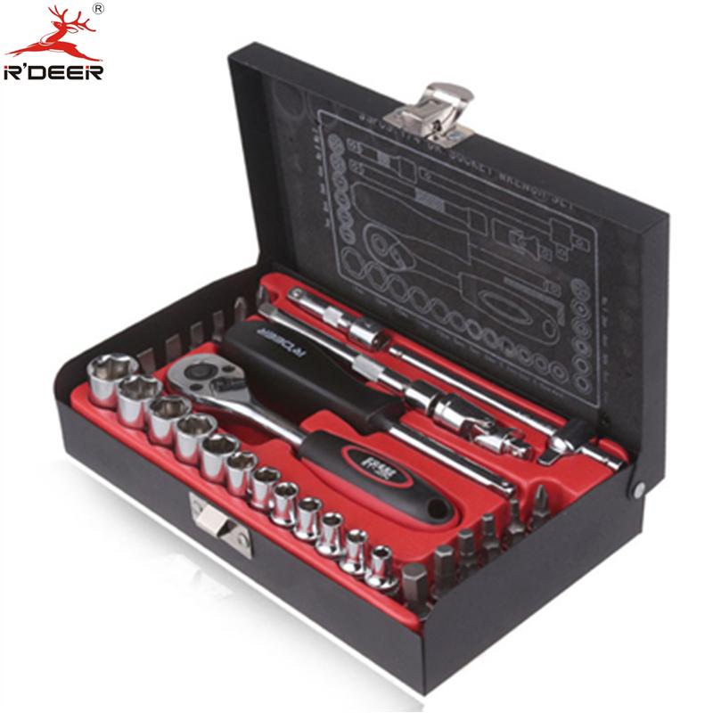 

RDEER 33Pcs 1/4" Socket Wrenches Set Chrome-vanadium Steel Hand Tools Ratchet Wrench Car Repair Sleeves Tools