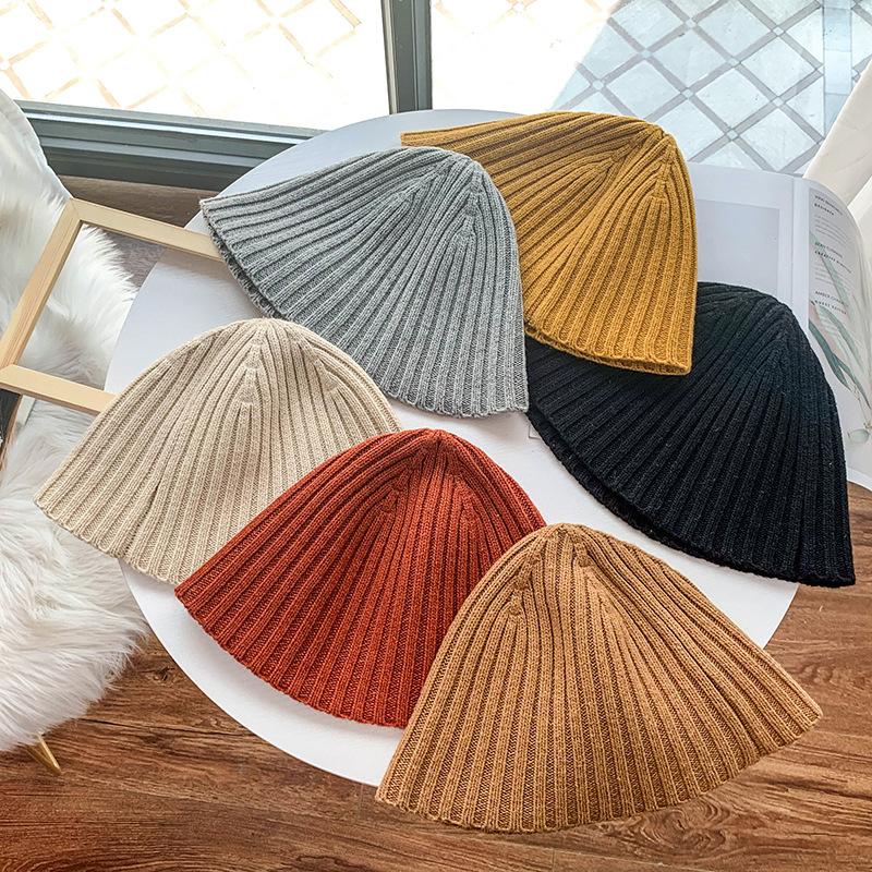 

Autumn and Winter Models of Men and Women Street Melon Skin Hat Trend Retro Boundless Landlord Cap Knitted Wool Bucket Hats, Khaki