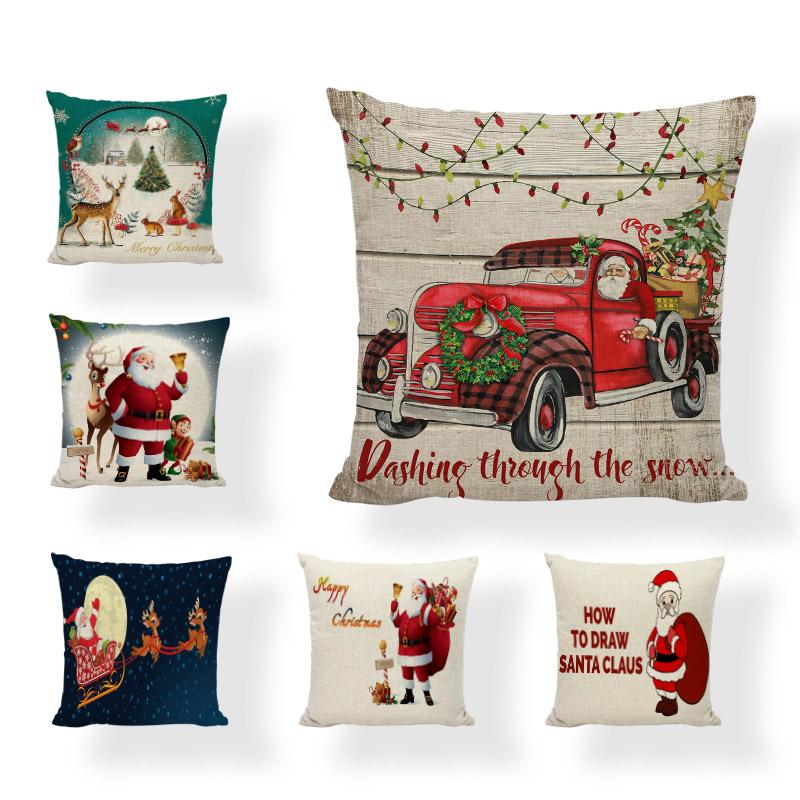 

Cushion/Decorative Pillow Cute Christmas Sika Deer Pattern Cushion Set Linen Santa Car Day Personality Gift Pillowcase Sofa Decoration, 10