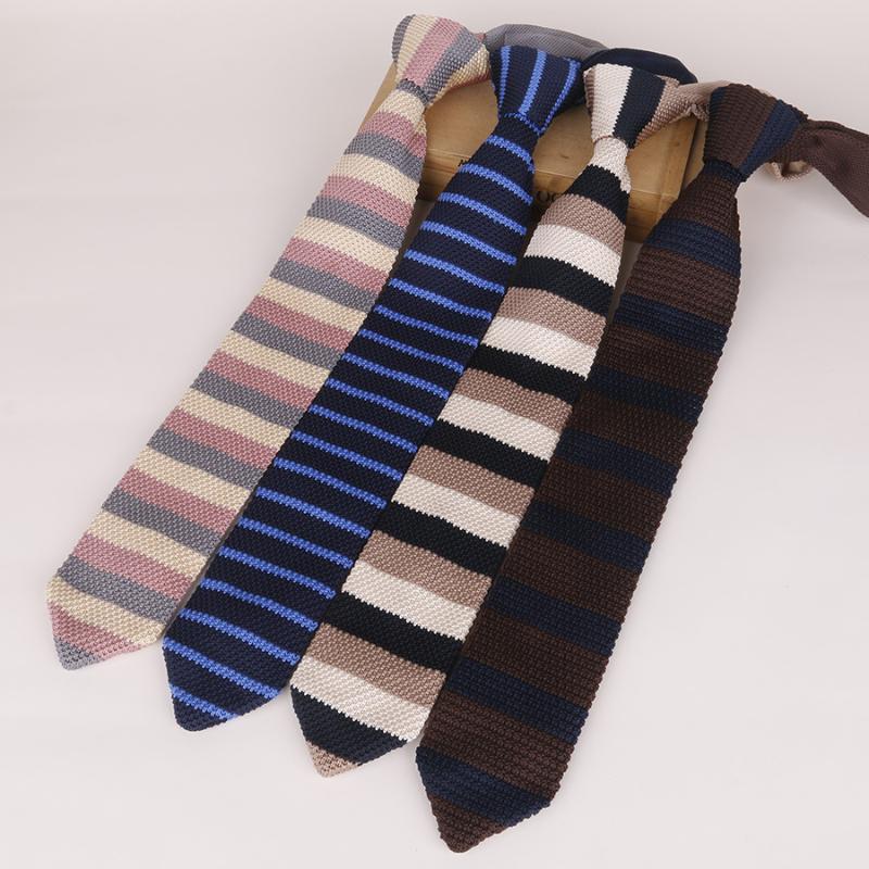 

2020 New 6cm New Knitted Ties Solid Striped Neck Tie for Men's Triangle Woven Polyester Necktie Slim Casual Cravat