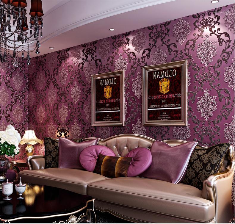 

3d Purple Damask Wallpaper Rolls 3D Papel Parede wall paper Roll for Sofa Backgroud Living Room Wallcoverings1, 18181 beige