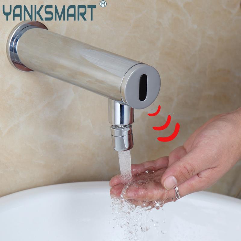 

YANKSMART Chrome Polished Smart Touch Bathroom Sensor Faucet Water Saving Inductive Wall Mounted Faucets Only Cold Water Tap