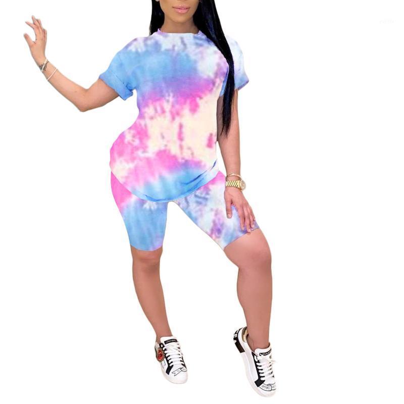 

Women 2 Piece Set Sexy Tie Dye Print Running Clothes T-Shirt Tops+Short Pants Suit Sexy 2 Piece Set Women Tracksuit Sportswear1, As photo shows