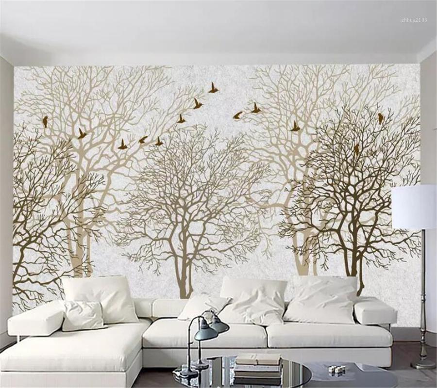

Custom wallpaper 3d photo mural simple European trees abstract hand-painted bedroom TV background wall paper decorative painting1, As pic