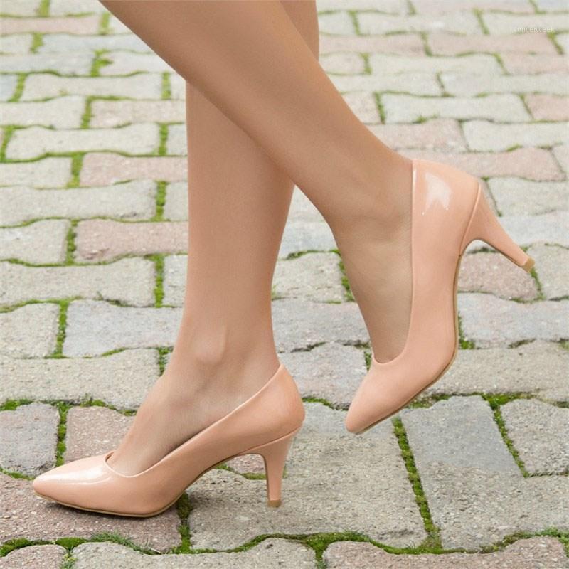 

Mst-017 Ten Japanned Leather 2020 women pumps fashion women shoes party wedding Super square high heel pointed toe 34-421, Nude