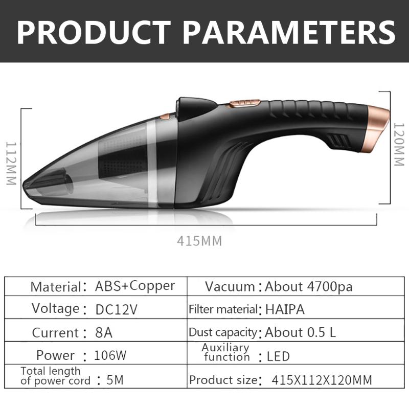 

106W 4700Pa Strong Suction Handheld Cyclone Vacuum Cleaner Portable Wet/Dry Car Vaccum Cleaner For House/Bakery/Classroom