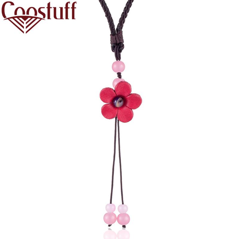 

Handmade Genuine Leather Flower Pendant for women Jewelry Vintage Jewellery Rope Chain Suspension Chokers 2020 Pendants Hotsale