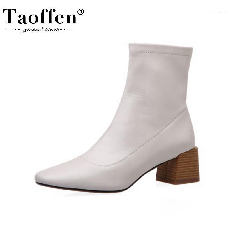 

TAOFFEN Women Ankle Boots Genuine Leather Zipper Thick Heel Woman Winter Shoes Fashion Office Ladies Footwear Size 34-391, Black