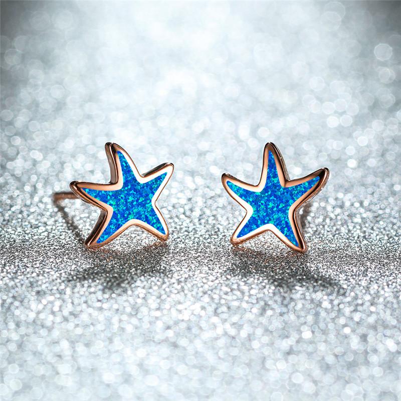 

Simple Female White Blue Opal Earrings Rose Gold Silver Color Wedding Earrings Cute Sea Star Small Stud For Women