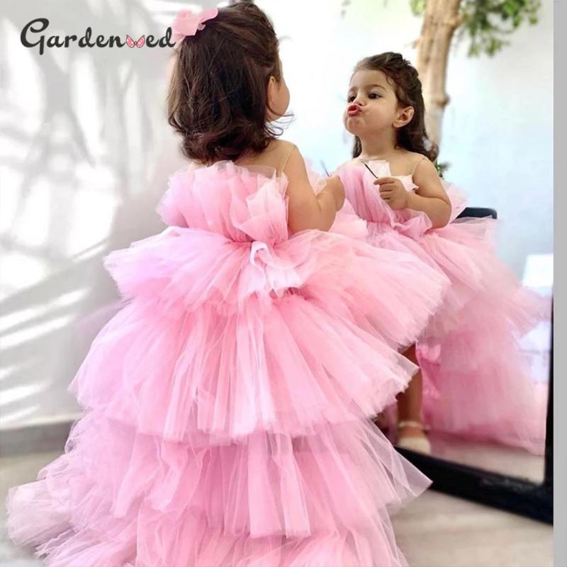 

Girl's Dresses Pink Tulle Princess Puffy Flower Girl Baby Wedding Party High-Low Kid Brithday Dress First Communion Gown, Red;yellow