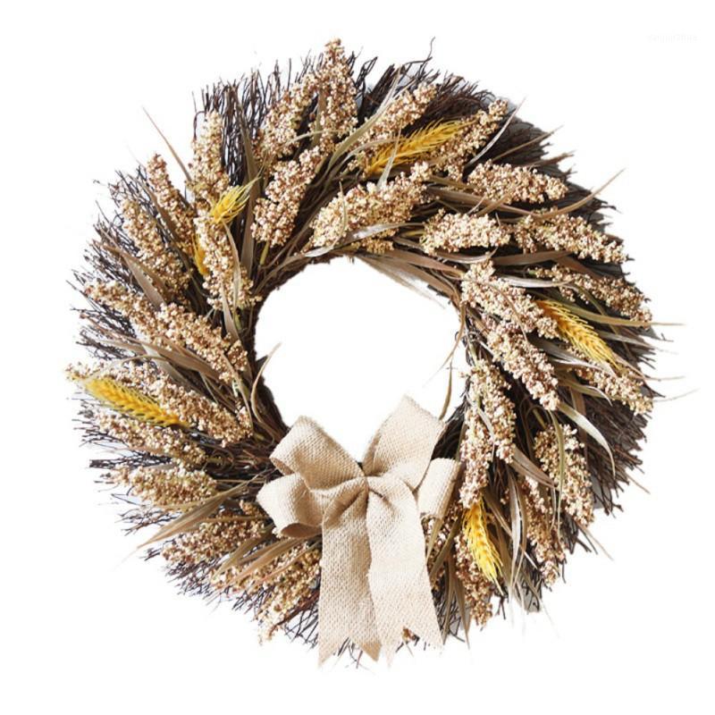 

Front Door Wedding Wall Home Decors Thanksgiving Decoration Wreath Wheat Ear Grain Harvest Autumn Grain Wreath Artificial Flower1