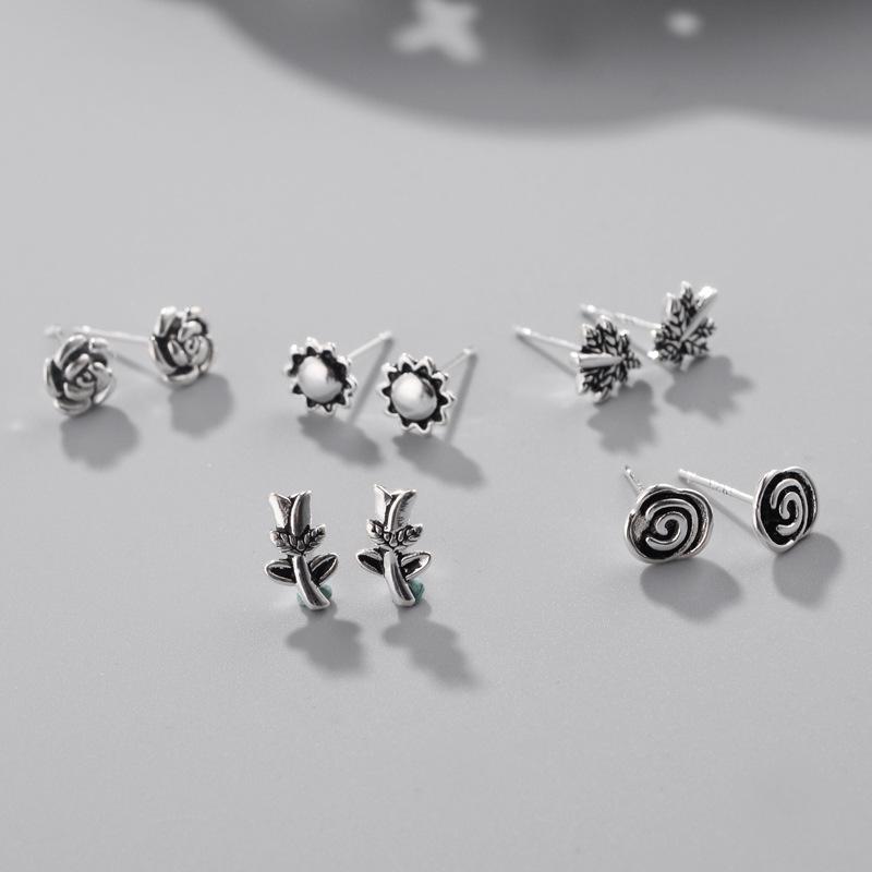 

Stud Trendy Minimalist Real 100% 925 Sterling Silver Mini Small Flower Animals Earrings For Women Student Teen Jewelry Gift