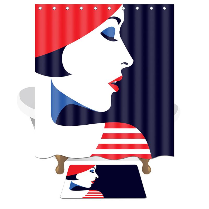 

Beauty Printed Shower Curtain and Rubber Floor Mat Anti-Slip Door Mat Home Decor Waterproof Shower Room Carpet Set