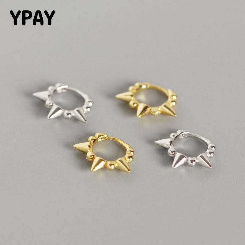 

Hoop & Huggie YPAY 100% Genuine 925 Sterling Silver Earring 2021 Beads And Rivets Small Earrings For Women Fine Jewelry Gifts YME527