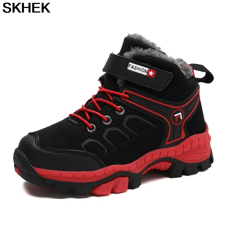 

SKHEK New Winter Boots Boys Footwear Cotton-Padded Shoes Velvet Girls Mountaineering Shoes Kids Warm Thick Sneakers, Pink