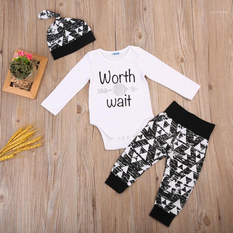 

Baby Suit !!Newborn Baby Boys Top Bodysuit+ Triangle Print Pants+ Hat 3Pcs Outfits Set Clothes Size 0-18M1, As pic