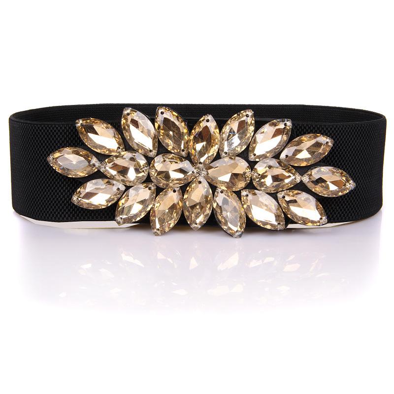 

Belts Luxury Rhinestone Dress Women Colorful Crystal Gem Elastic Waistband Fashion Ladies Corset Summer Accessories DP90, Gray