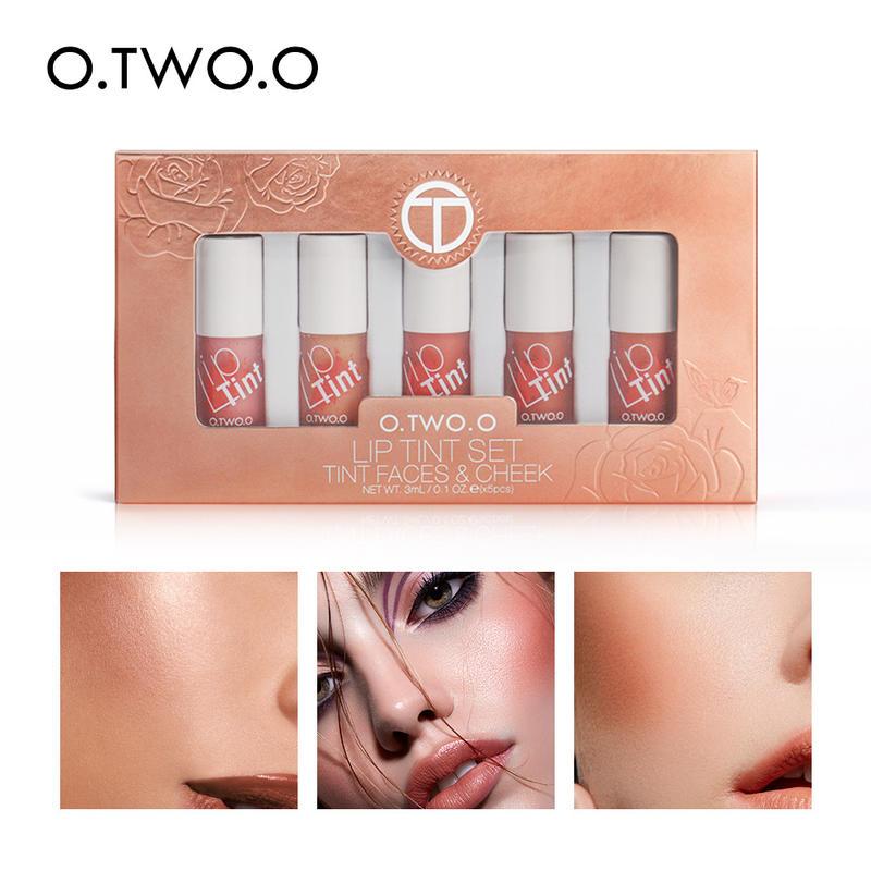 

O.Two.O 5pcs/set Gift Box Waterproof Long Lasting Moisturize Glaze Lip Gloss&Blush Lipstick Set, 5 colors