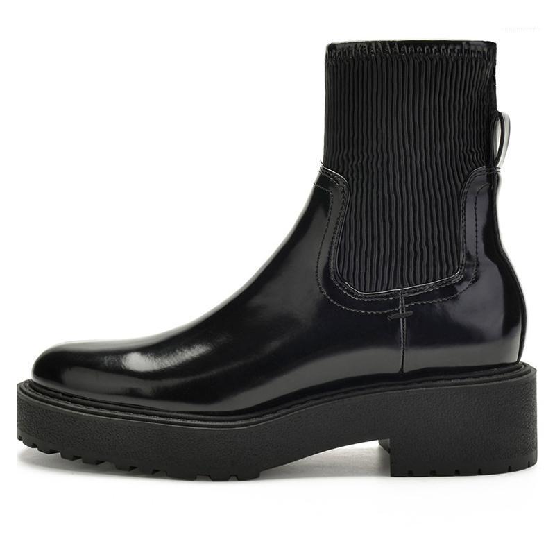 

2020 New Leather Winter Warm Women Martin Boots Women's Elastic Socks Platform Boots Casual Ladies Shoes Size 35-401, Black