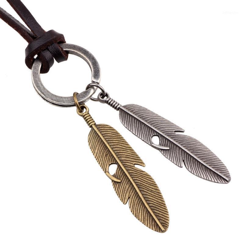 

Pendant Necklaces Kirykle Collares Pendants Cool Rock Feathers Genuine Leather Long Chain Necklace Vintage Design Men Neckla1