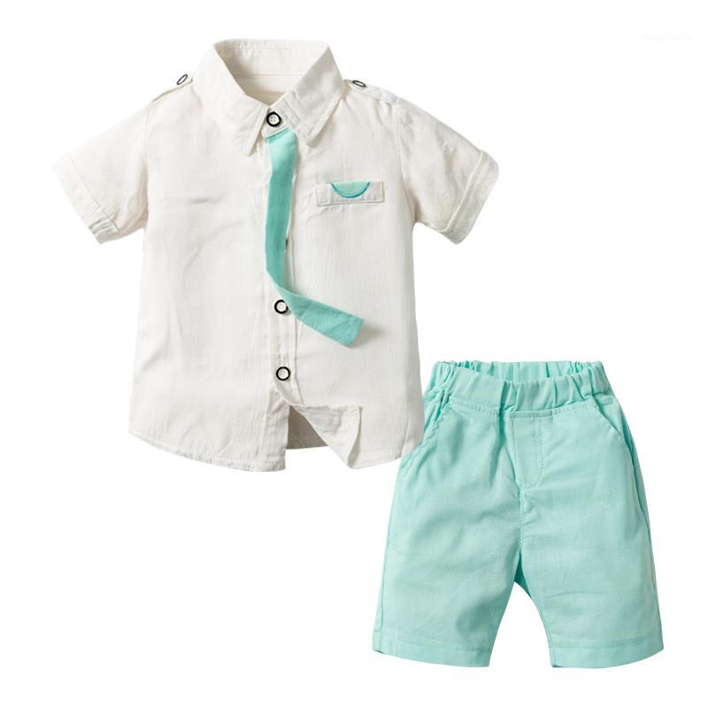 

Baby Boy Tie Clothes Suit For Infant Soft Cotton White Shirt + Bright Green Shorts Suit Toddler Boys Handsome Little Boy Outfit1, As show