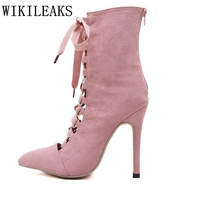 

Extreme High Heels Shoes Women Summer Boots Ankle Boots For Women Gladiator Pointed Toe Bota Feminina
