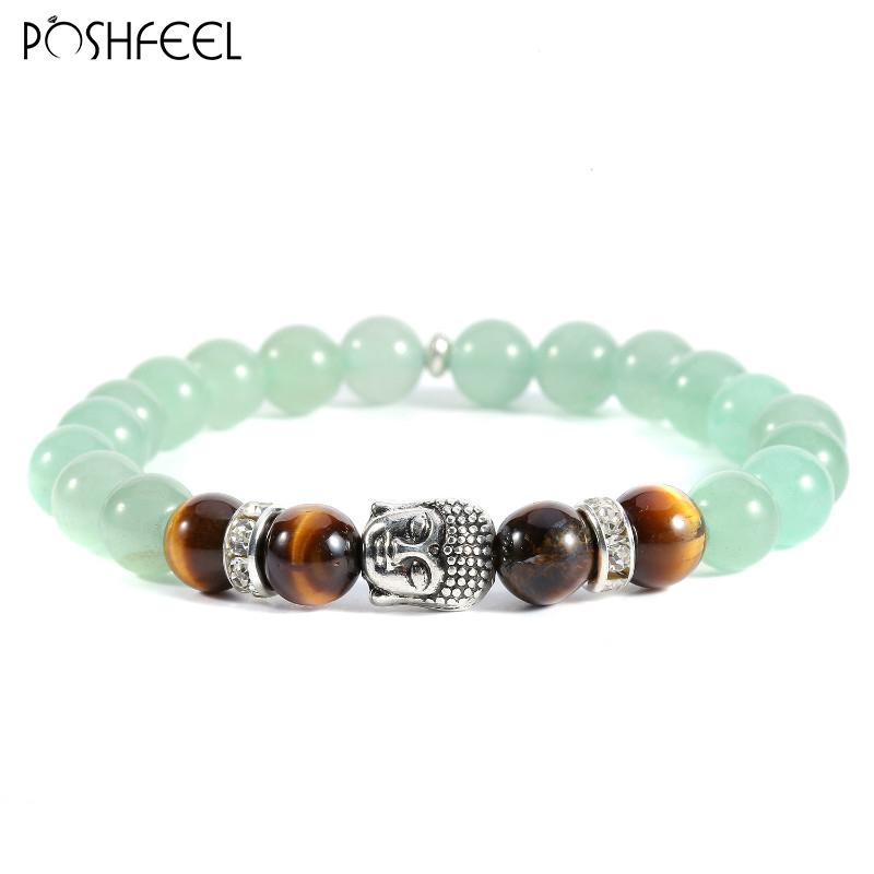 

Poshfeel Silver Plated Buddha Bracelets For Women 8mm Green Aventurine Beads Bracelets & Bangles Men Jewelry Pulseira MBR170010