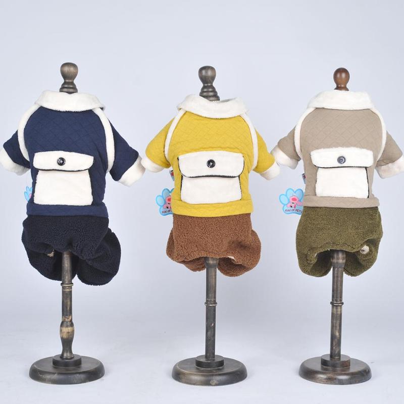 

Boy Dog Winter Coat Hoodie with Big Pockets Design Pet Puppy Jumpsuit Outfit 5 Sizes 3 Colours, Khaki