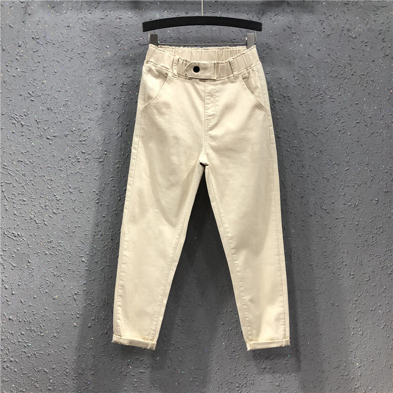 

2021 New Cotton Summer Harem Women Korean Style Streetwear High Waist Trousers Female Sweatpants Ankle-length Pants Fzfe, Khaki