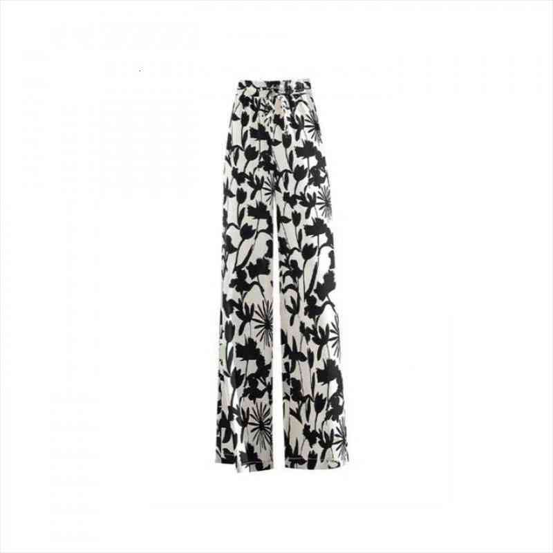 

plus size 4xl chiffon straight printing wide leg pants women summer loose drape black white casual pants women beach