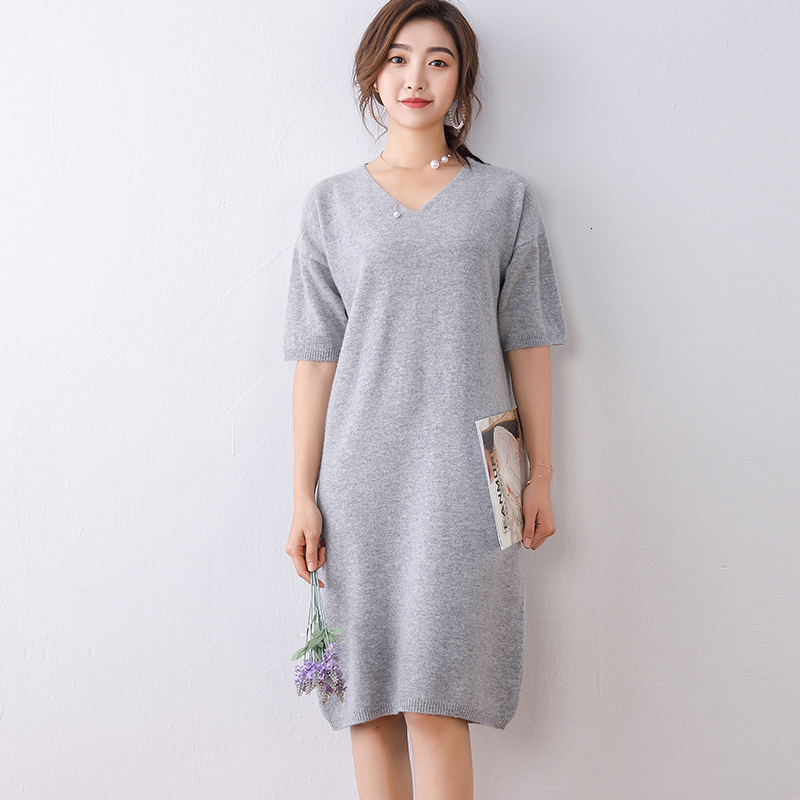 

2021 New Spring Women 100% Knitting Loose Jumpers Female Long V-neck Merino Wool Es Knit Clothes 82oh, Khaki