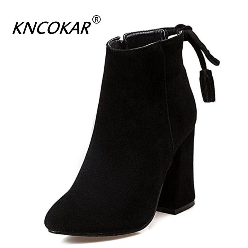 

Autumn Winter Short Boots Women's Single Boot Thick Heel Ground Grit High Heel Large Size Boot Plus Down Snow, Black