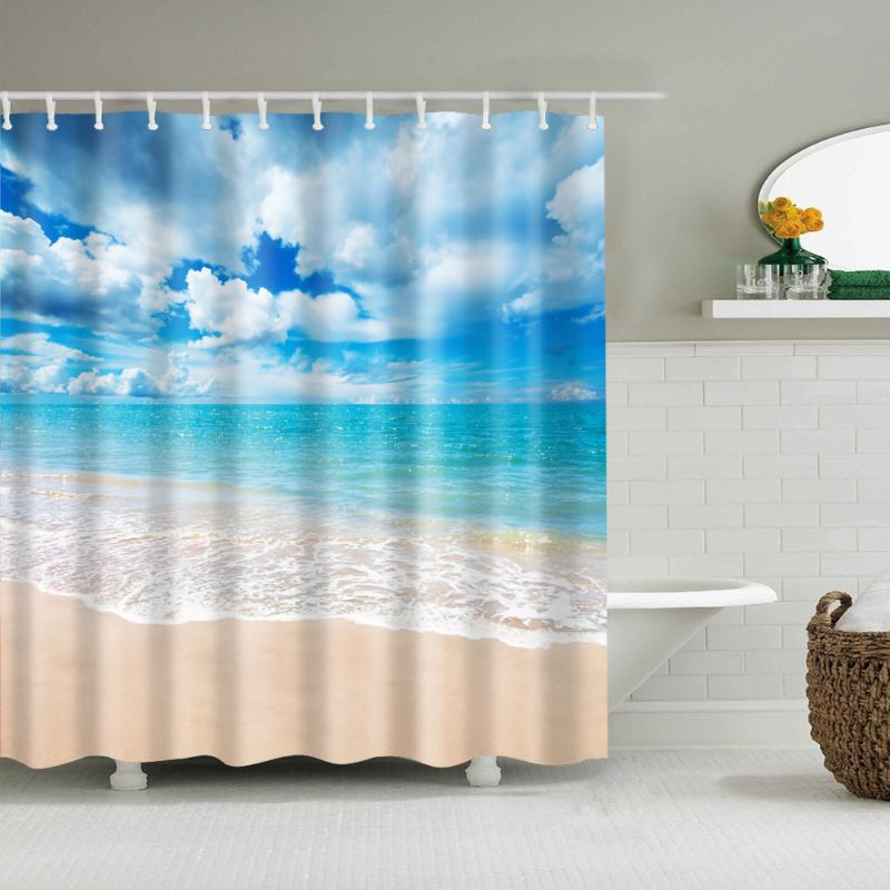 

Beautiful Ocean Sky Beach Shower Curtain Family Private Bathroom Essential Safety Shower Curtain with Plastic Hook B1225