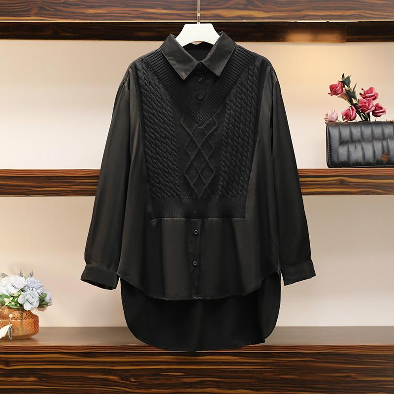 

EWQ] 2020 Winter Women Gentle Casual Patchwork Shirt Collar Loose Minimalist Panelled Long Sleeve Pullover Knit Sweater 8Q491, Black