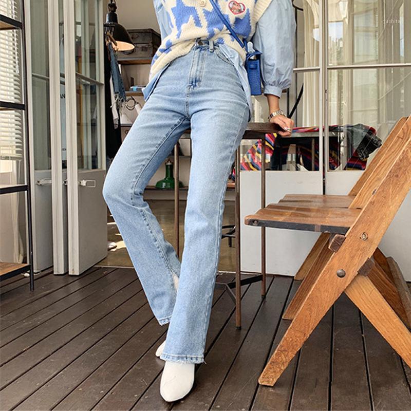 

Fashion Women Vintage Female Long Denim Pant Capris 2020 Denim Jeans High-waist Flare Jeans for Women Side Split1, Blue