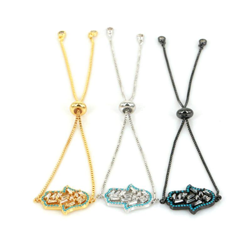 

New Fashion Micro Pave CZ Gold Zircon Hand Charms Pendants Chian Adjustable Bracelet & Bangle Women's Bracelet For Women